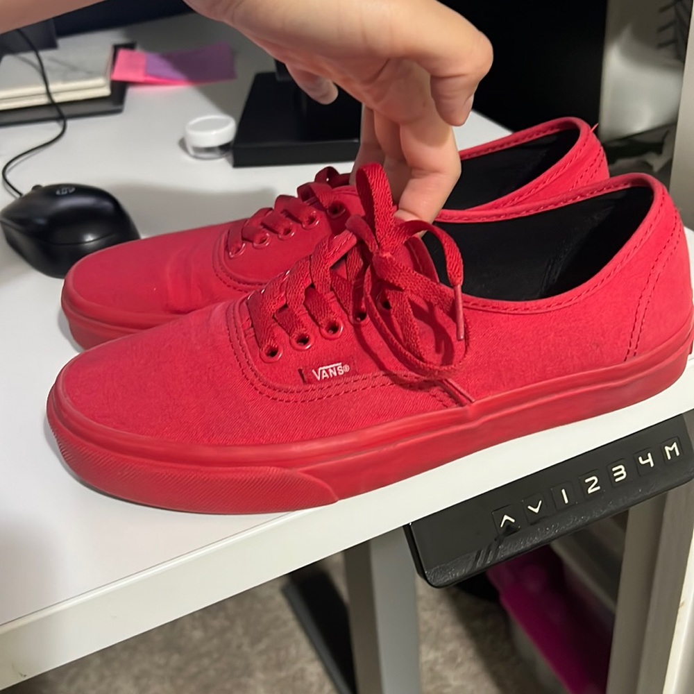 All red lace up Vans